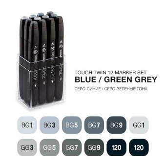 Набор маркеров Touch Twin 12 цветов сине-зеленые тона