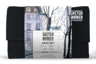 Набор маркеров на спиртовой основе Sketchmarker Gray set 24шт серые оттенки, сумка органайзер