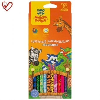 Карандаши цветные Мульти-Пульти "Зоопарк", 12 цветов, рисунок на корпусе