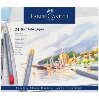 Карандаши акварельные художественные Faber-Castell "Goldfaber Aqua", 24 цветов, метал. коробка