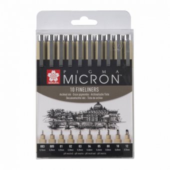 Набор капиллярных ручек Pigma Micron 10шт(0.15/0.20/0.25/0.30/0.35/0.40/0.45/0.5/0.6/0.7)Черный