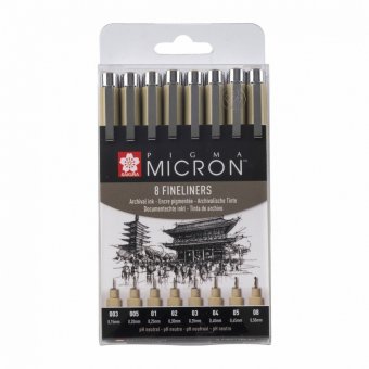 Набор капиллярных ручек Pigma Micron 8шт(0.15/0.20/0.25/0.30/0.35/0.40/0.45/0.5мм) Черный