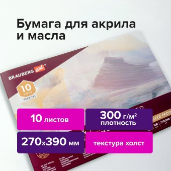 Альбом для акрила и масла, 300 г/м2, 270х390 мм, 10 листов, склейка, тиснение 