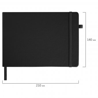 Скетчбук, черная бумага 140 г/м2 210х148 мм, 80 л., КОЖЗАМ, резинка, карман, BRAUBERG ART, черный, 113205