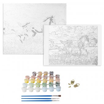 Картина по номерам 40х50 см, ОСТРОВ СОКРОВИЩ "Лошади на лугу", на подрамнике, акриловые краски, 3 кисти, 66246