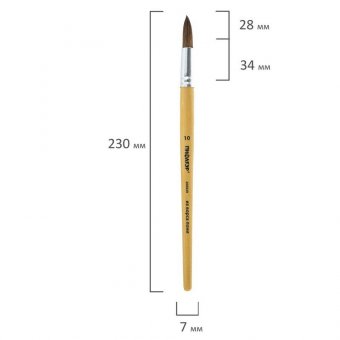 Кисть ПИФАГОР, ПОНИ, круглая, № 10, деревянная лакированная ручка, колпачок, пакет с подвесом, 200839