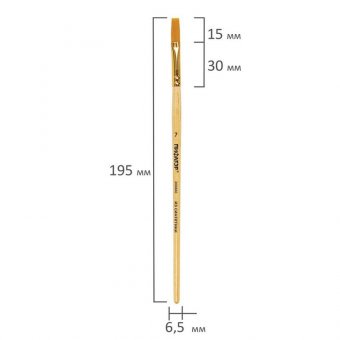 Кисть ПИФАГОР, СИНТЕТИКА, плоская, № 7, деревянная лакированная ручка, с колпачком, пакет с подвесом, 200860
