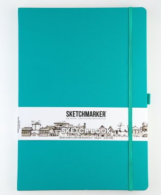 Блокнот для зарисовок Sketchmarker 140 г/кв.м 21х29.7см 80л твердая обложка, изумрудный