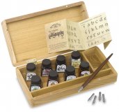 Набор для каллиграфии W&N Calligraphy Ink в деревянной коробке 8 цветов + аксессуары