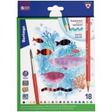 Карандаши акварельные Berlingo "SuperSoft. Рыбки", 18 цветов+кисть, трехгранные, картон, европод