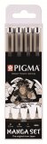 Набор капиллярных ручек Pigma Micron Manga сепия 4шт (0.25мм, 0.45мм, 1мм, кисть)