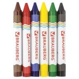 Восковые карандаши утолщенные BRAUBERG "АКАДЕМИЯ" 6 цветов 227286