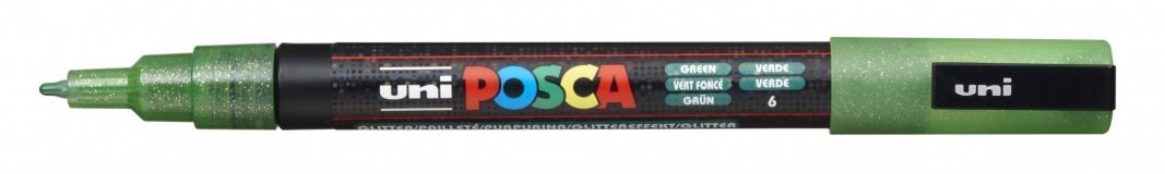 Маркер POSCA PC-3ML, зелёный с блёстками, 0.9 - 1.3 мм, пулевидный наконечник