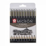 Набор капиллярных ручек Pigma Micron 10шт(0.15/0.20/0.25/0.30/0.35/0.40/0.45/0.5/0.6/0.7)Черный