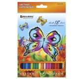 Карандаши цветные BRAUBERG "Wonderful butterfly" 18 цветов 180550